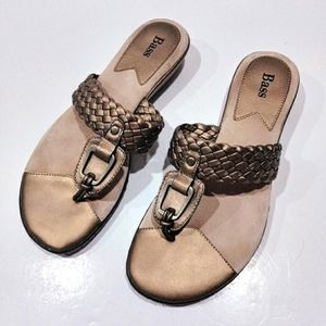 Bass Carolyn Womens Sandals 7.5M Bronze Metallic Braided Leather Thong Cushioned